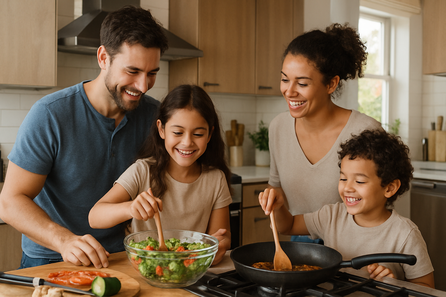 family in the kitchen, make it a real photo